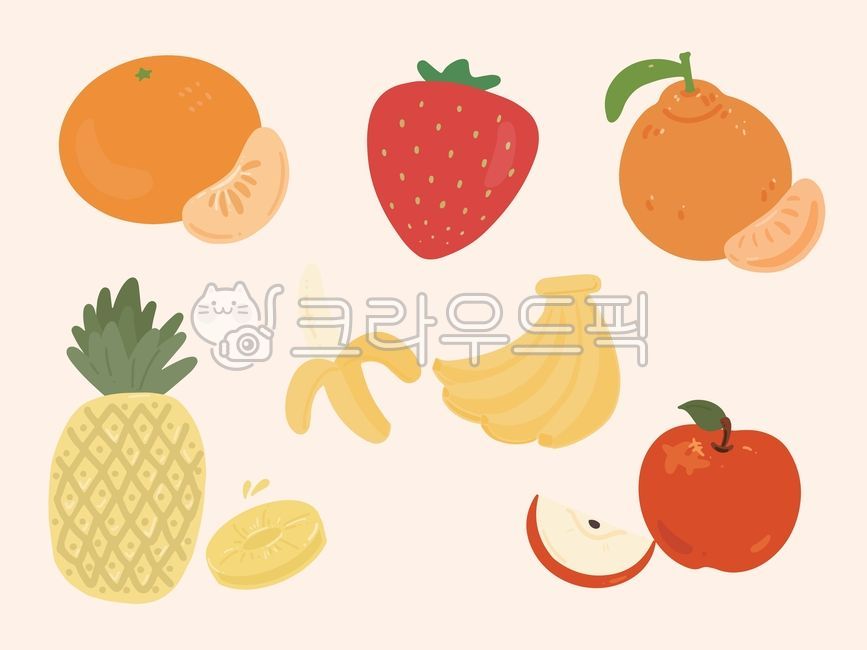 과일,과일모음,과일일러스트,바나나,한라봉,딸기,귤,오렌지,사과,파인애플,음식,일러스트,illustration,그래픽,graphic