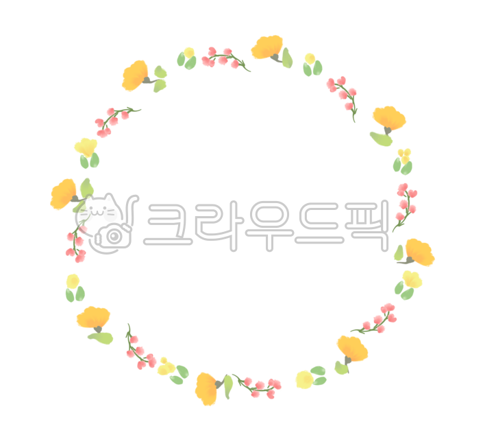 Circular flower illustration,Decorating a diary,round flower,Reese illustration,Frame illustration,line,yellow flower,Good Note,Cover illustration,Line illustration,spring flowers,leaves,colored pencil drawing,diary sticker,border png,flower border,flower