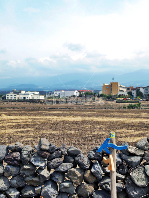 화살표,올레표식,돌담,올레17코스,올레,제주,밭,한라산,구름,제주도,jeju,jeju island,시골,마을,풍경,landscape,country,rural,town