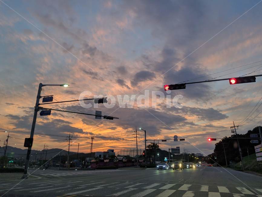 사거리,신호등,노을,car,road
