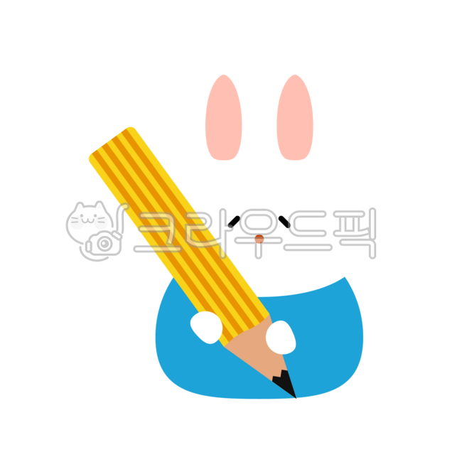 토끼,연필,연필토끼,아래를보는,끄적이는,둥근,캐릭터,귀여운,고개를내린,적는,메모,깔끔한