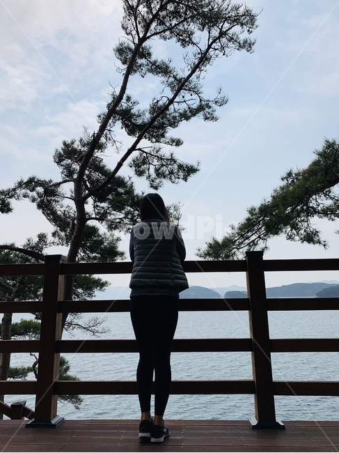 nature,자연,outdoors,옥외,water,물,관광,landscape,관광명소,touristattraction,바다,sea,sky,하늘,구름,cloud,식물,plant,나무,tree,해안산책로,감성사진,silhouette,실루엣,redsky,person,인간,human,여자,woman,banister,handrail,railing,난간,풍경
