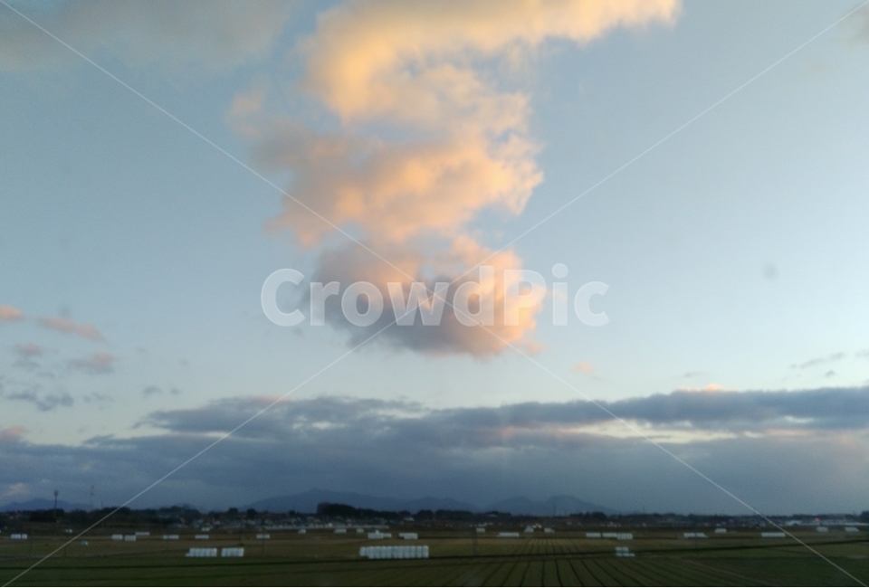 구름,뭉게구름,노을,풍경,밭,sky,자연,풍경,nature,landscape,outdoors,옥외,field,들,grassland,목초지
