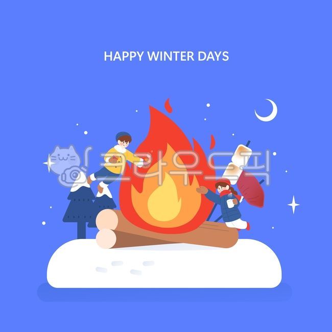 Illustration,background,web source,poster,print,character,person,promotion,calendar,season,winter,situation,background,snow,snow field,camping,bonfire,snack,food,sweet potato,marshmallow,night,forest,tree