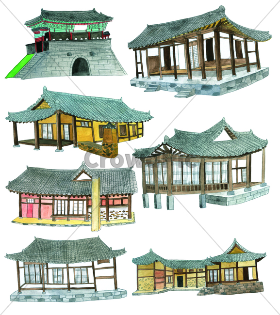 handdrawing,korea,paint painting,watercolor,Hanok,hand drawing,premises,koreanstylehouse,house