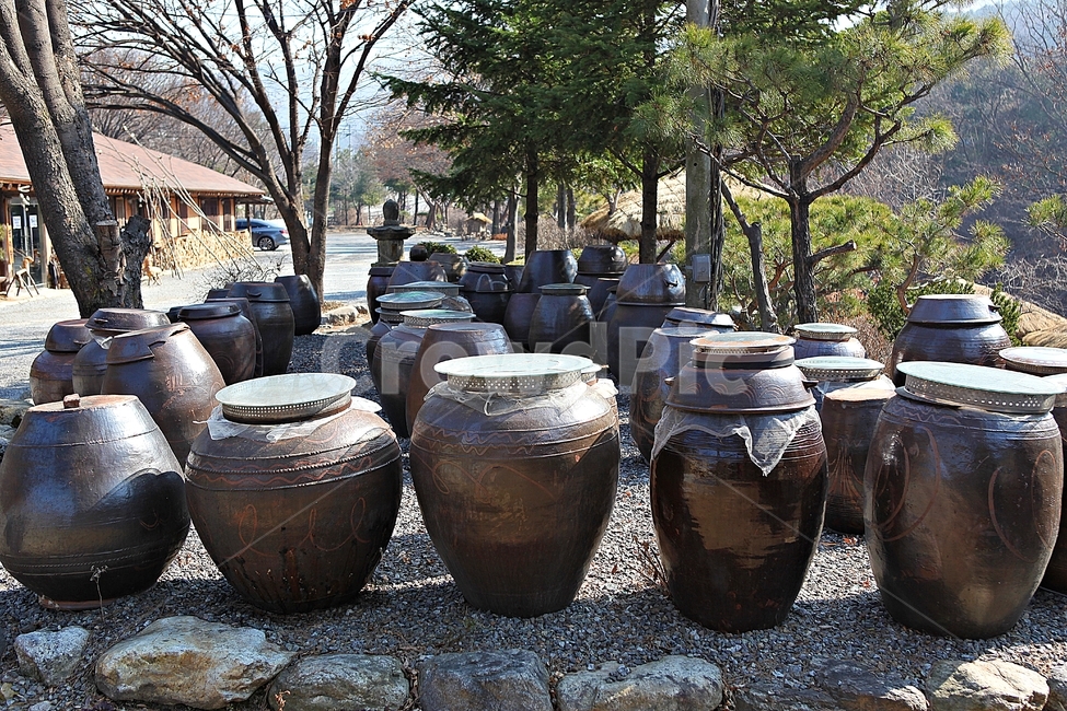 장독대,항아리,단지,독,풍경,토기,옹기