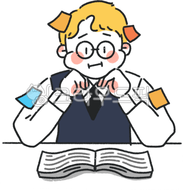 Study,education,exam,midterm,final,book,textbook,workbook,reading room,post-it,middle school student,middle school,high school student,high school,glasses,idea,hard,worry,fighting,student with chin up,multicultural,international schoo