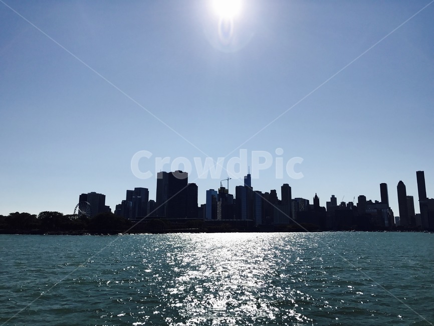 유람선,스카이라인,역광,호수,도시,시카고,도시,풍경,city,landscape,해외,외국,세계,foreign,oversea,world,세계도시풍경,해외도시풍경,외국도시풍경,world cityscape