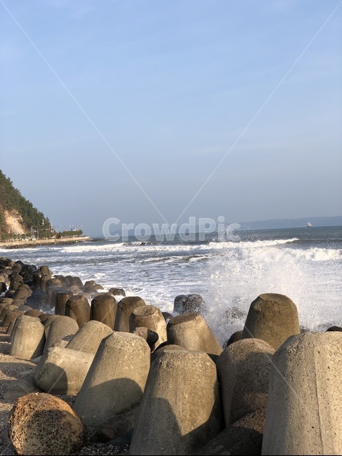 바다,테트라포트,파도,푸른바다,대양,하늘,파도치는바다
