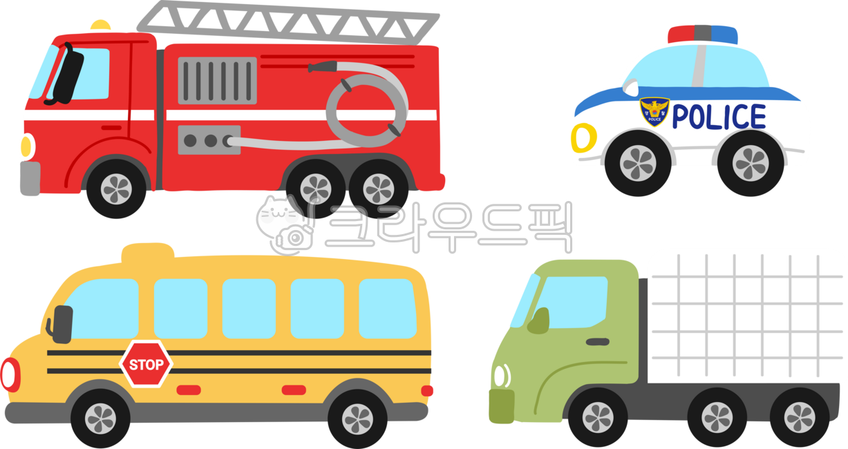소방차,경찰차,스쿨버스,트럭,택배차,화물차,police,schoolbus,firetruck,자동차,차,탈것,일러스트,car,버스,승용차,stop,짐차,호스,바퀴,경광등,짐,교통수단,교육,교통기관,소방관,112,벡터,캐릭터,운송,유치원버스,그래픽,스티커,교통일러스트,운전차량