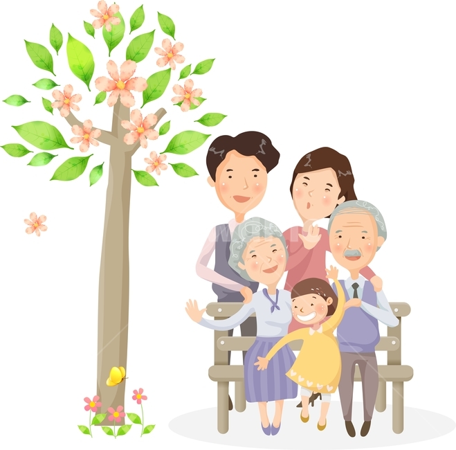 가족,가정의달,어린이,부모,어버이날,캐릭터,대가족,할머니,할아버지,의자,꽃,나무,캘리그래피,그래픽,일러스트레이션,graphic,illustration