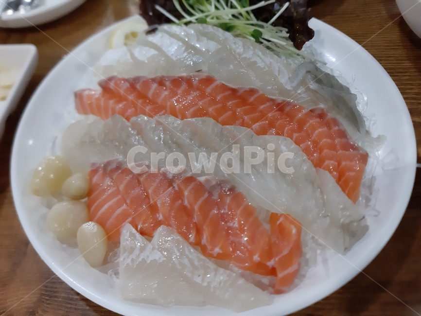 광어,회,안주,술자리,횟집,해산물,확대,음식,연어
