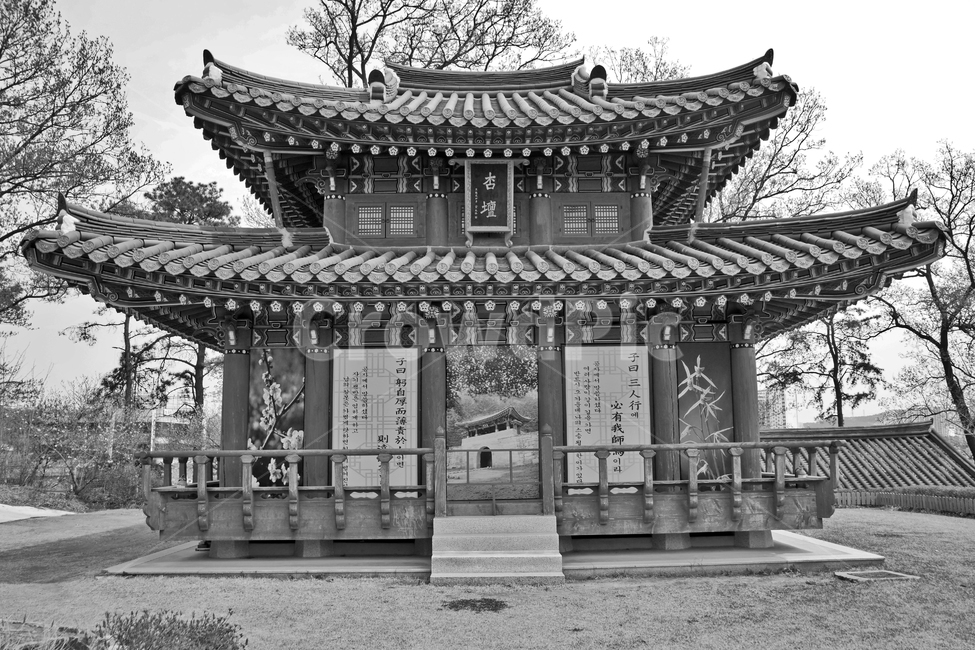 오산시궐리사,궐리사,오산시,공서린,사당,경기도시도기념물제147호,행단,흑백