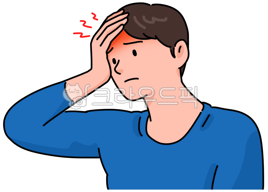감기,감기일러스트,두통,두통일러스트,편두통,질환,질병,발열,손그림,일러스트,드로잉,illustration,drawing,headache,person