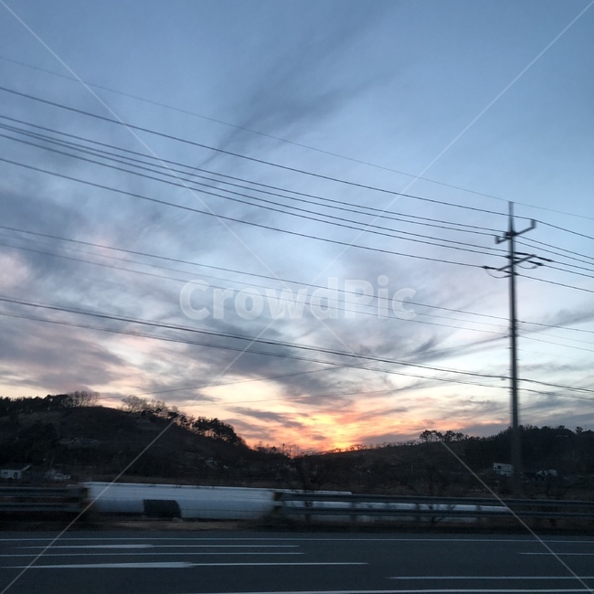 하늘,구름,배경,전봇대,노을,시골