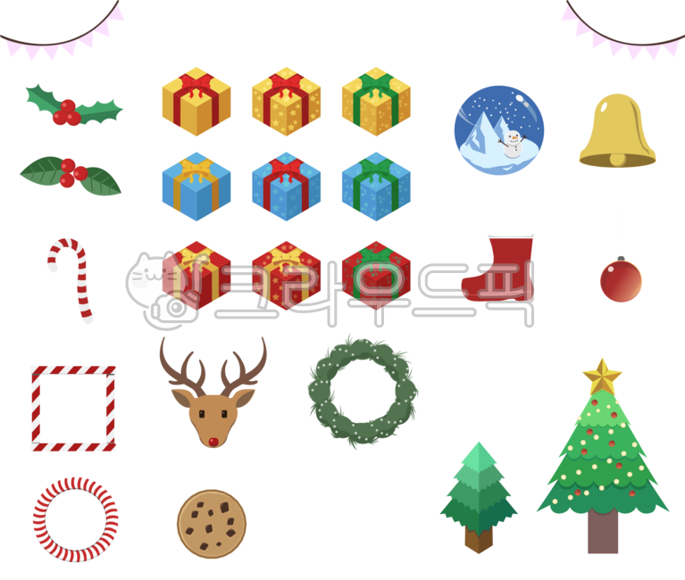 크리스마스,장식,겨울,일러스트,선물상자,종,트리,쿠키,성탄절