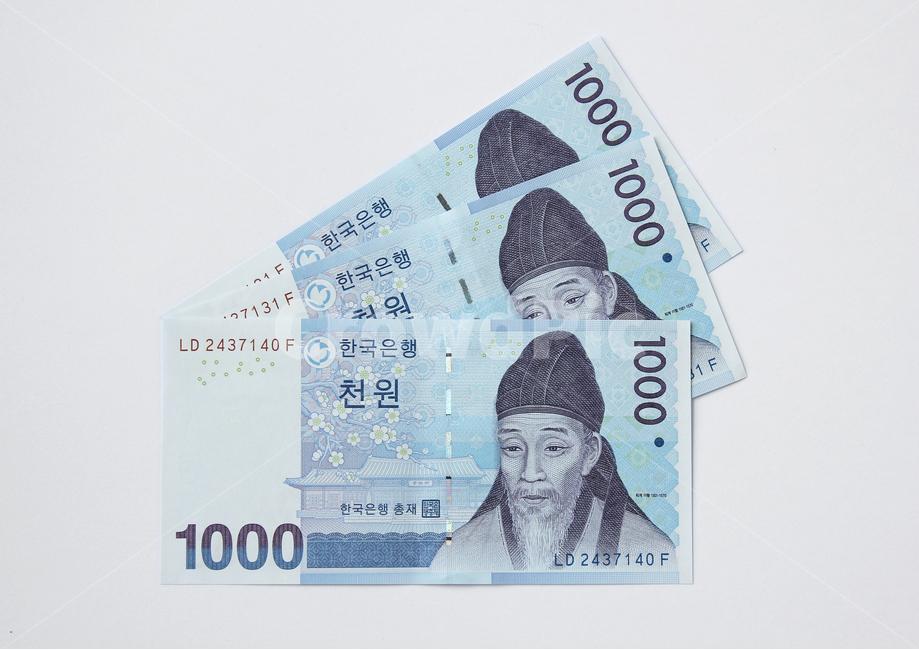 돈,지폐,종이돈,머니,금융,경제,흰배경,천원,1000,1000원,한국,대한민국,화폐,앞면,펼쳐놓은,탑앵글,탑뷰,금융,돈,finance,banking,money,누끼,remove background