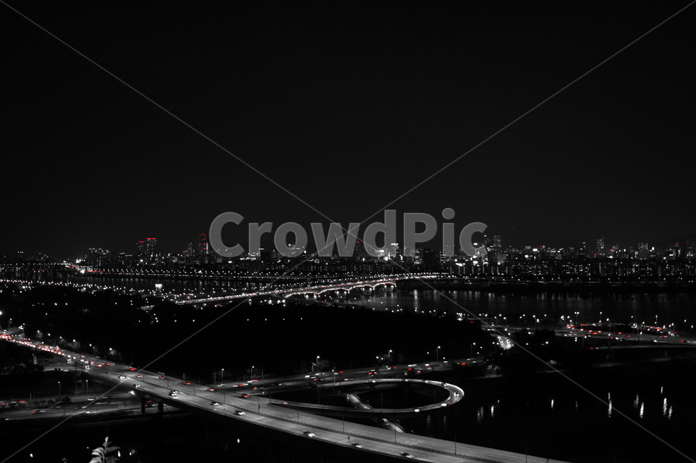 road,도로,freeway,고속도로,intersection,교차로,서울,야경,흑백,야경,밤,풍경,nightscape,night,landscape,도시,city