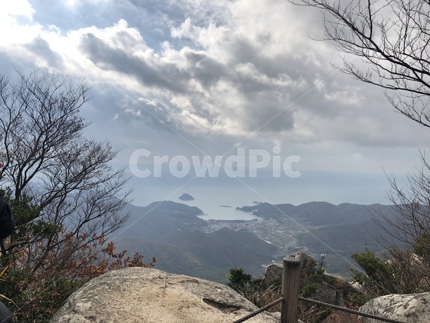 숲,등산,정상,나무,바다
