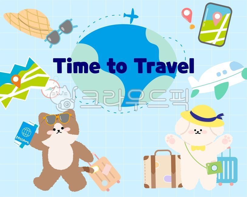여행일러스트,여행디자인,바캉스,travel,동물캐릭터,고양이,강아지,비행기,지도,관광,국내여행,해외여행,사각일러스트,하늘색,지구본,세계여행