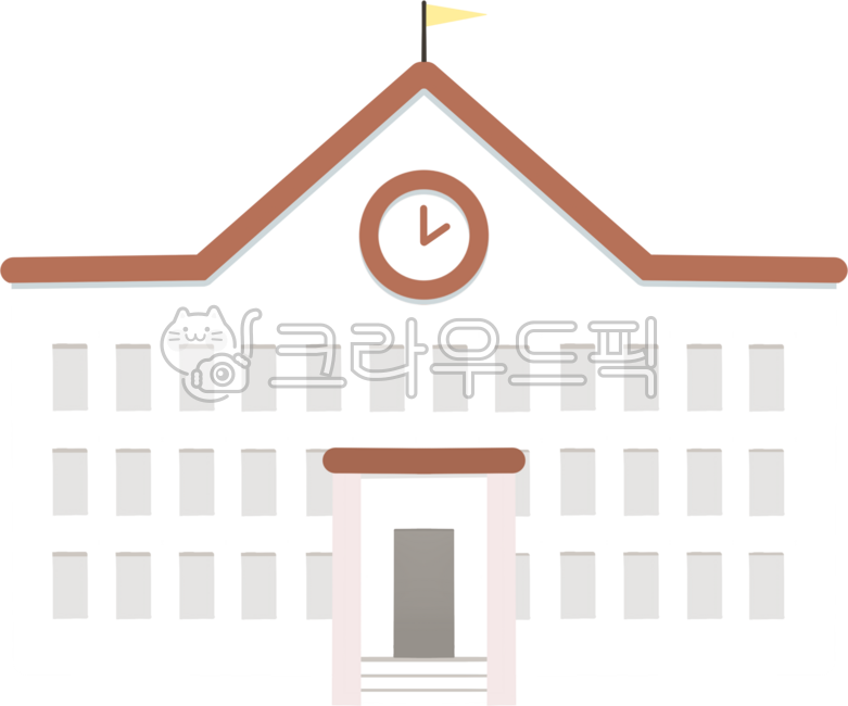 school,건물,시계,깃발,학교,등교