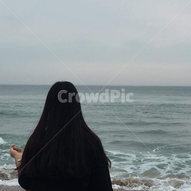 바다,풍경,뒷모습,바라보다,여자,파도