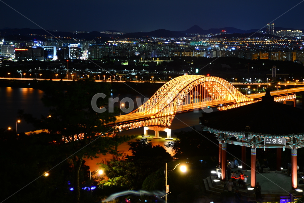 Building,night view,Seoul,pavilion,bridge,Banghwa Bridge,Han River