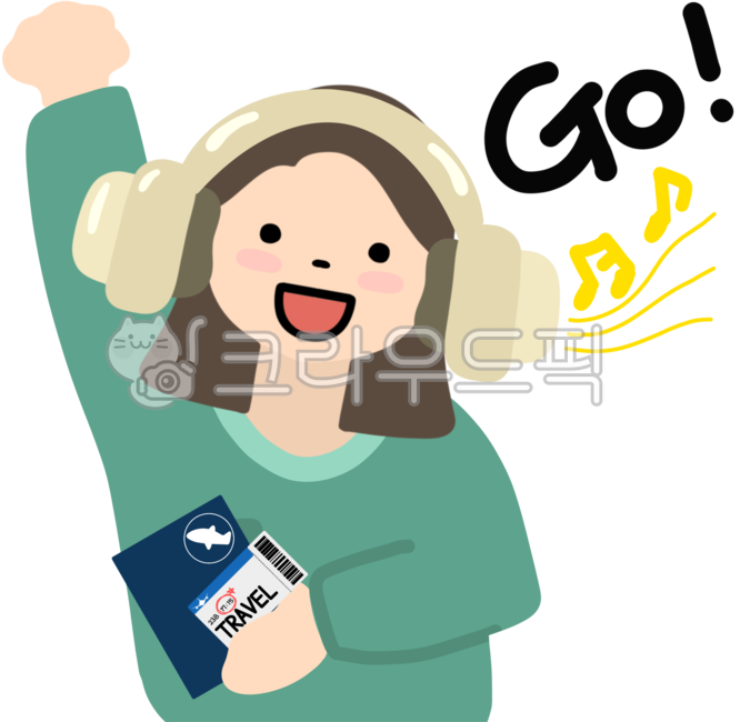 해외여행,여행여자,헤드셋,여권,항공권,비행기티켓,헤드폰,출발,여행출발,go,여행일러스트,여행이미지