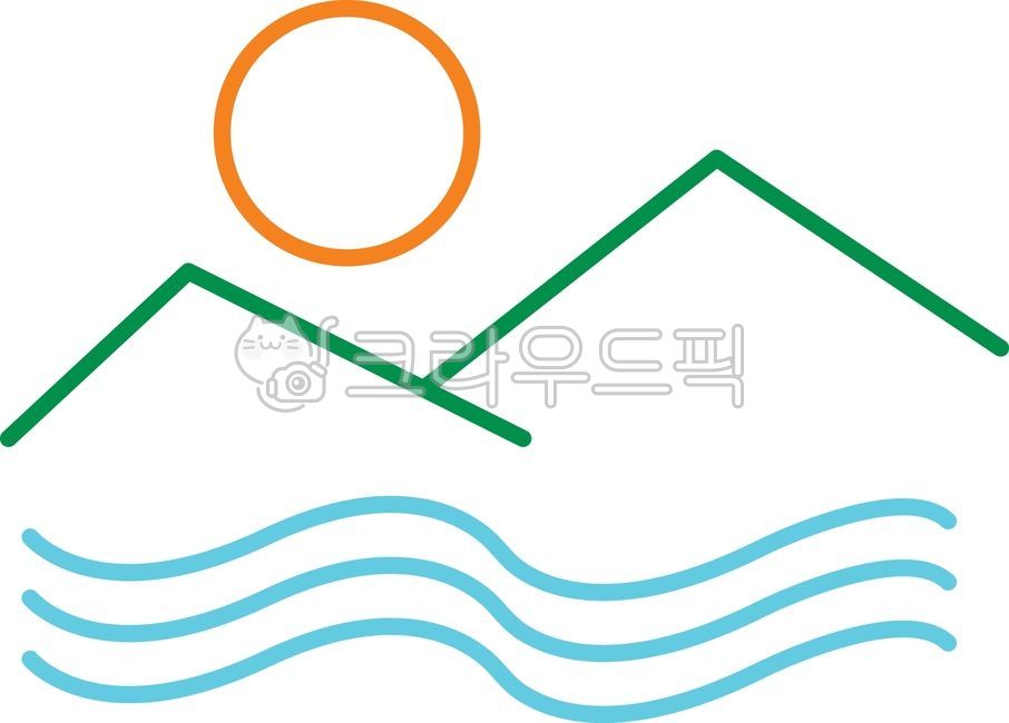 산,태양,해,물결,풍경드로잉,일러스트,라인,자연