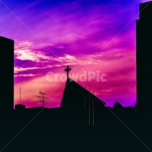 석양,하늘,분홍,교회,파랑,구름,실루엣,그림자,silhouette,shadow,종교,신앙,religion,belief,faith
