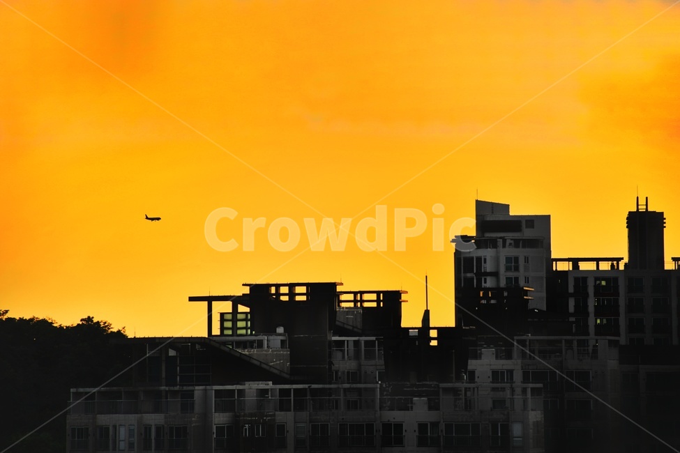 하늘,노을,분위기,비행기,역광,도시,풍경,city,landscape,색깔,색상,색채,색감,color sense,color sensitivity,feeling of color,building,건물