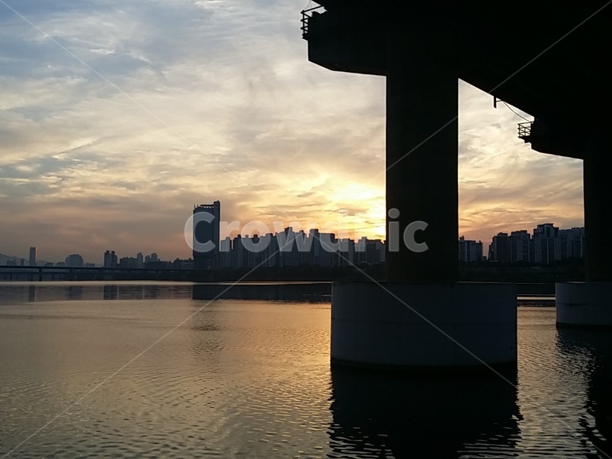 한강,일몰,잔잔,다리,대교