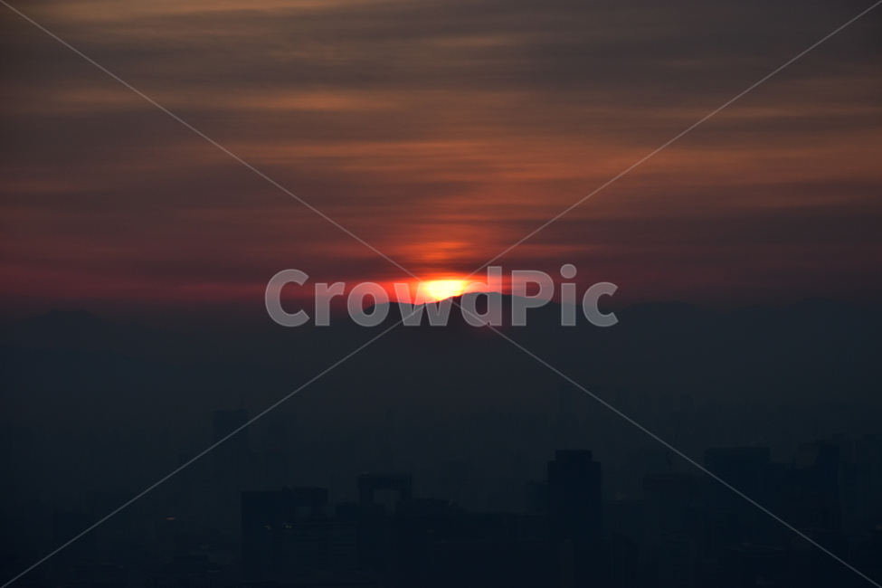 안산,일출,해맞이,해돋이,서울,아침,도시,도심지,풍경,미세먼지,겨울,해,태양,붉은색,도시,풍경,city,landscape