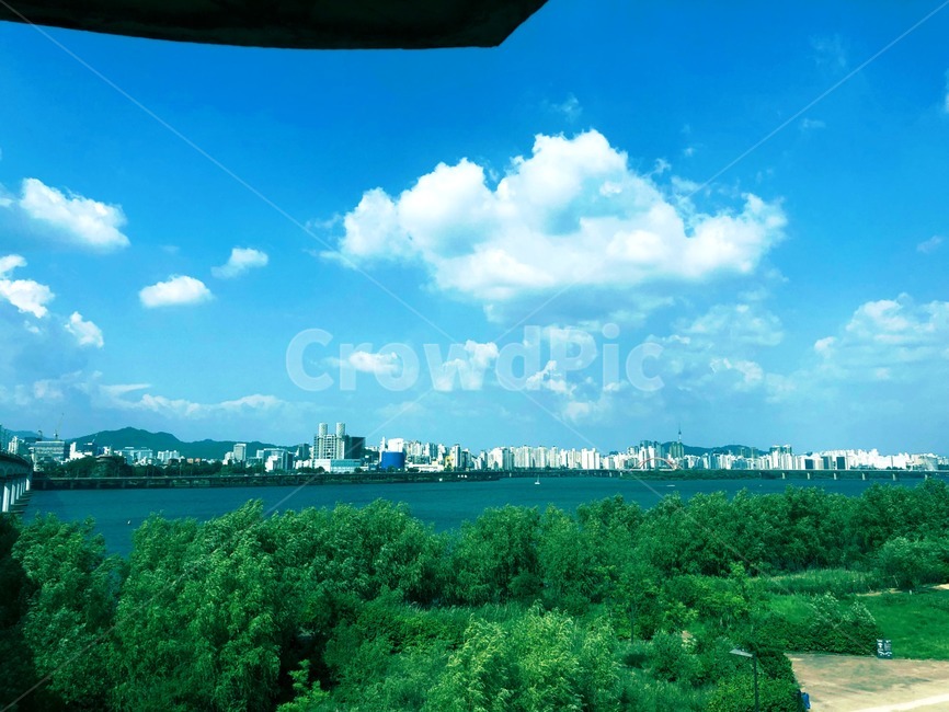 푸른하늘,감성,한강,구름,건물들