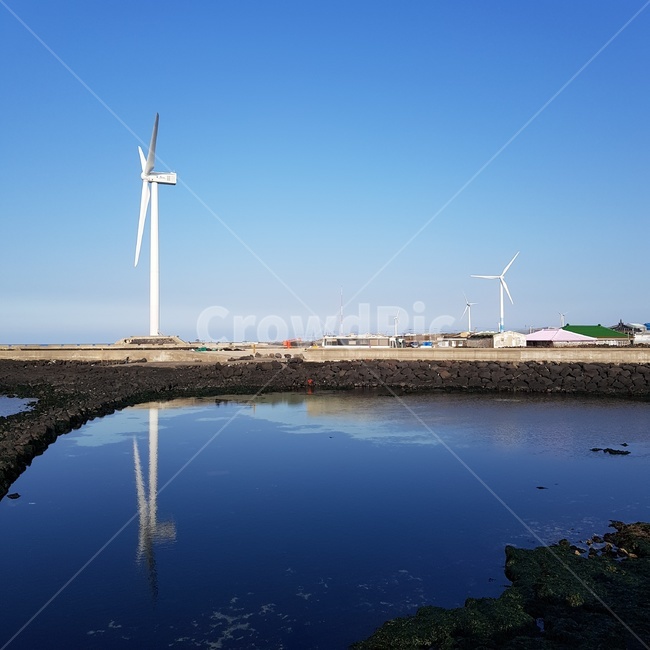 바다,하늘,풍력발전기,제주도,반영