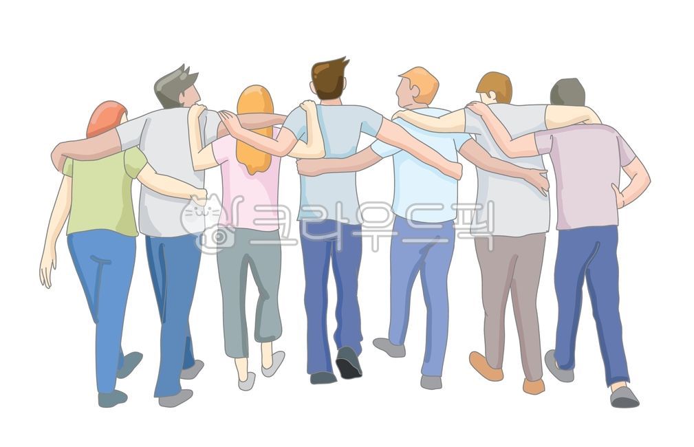 단체,협력,우정,단결,평화,사람들,모임,남자,여자,인간,어깨동무,뒷모습