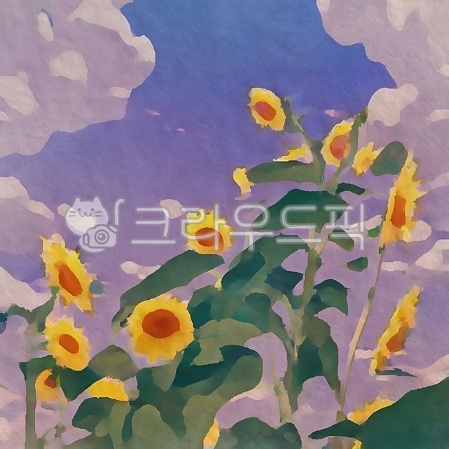 해바라기,식물,꽃,하늘,구름,art,painting,sunflower,flower
