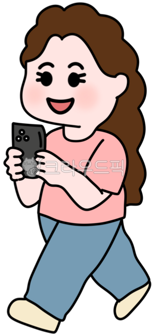 여자,핸드폰,핸드폰하는사람,걷는사람,여자캐릭터