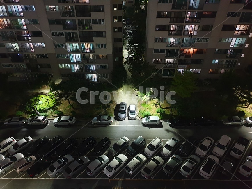 아파트,고층,주차장,아파트야경,조명,가로등,가로수,자동차