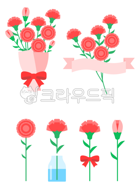 Carnation,carnation icon,thank you month,family month,carnation set,carnation element,icon set,parent's day,teacher's day,bouquet,vase,flower bud,card material,decoration material,flat illustration,May illustration,thank you sticke