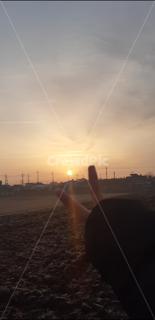 노을,브이,풍경,시골,이쁜