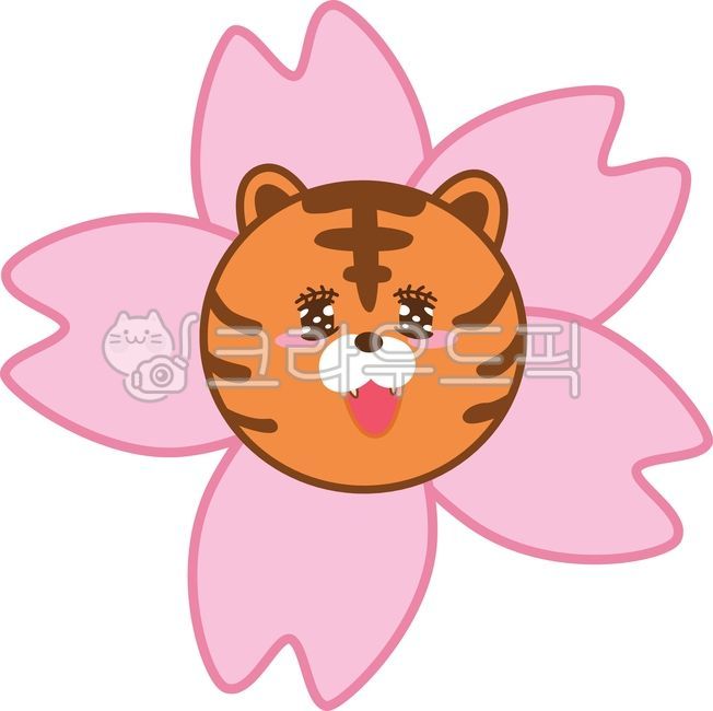Cherry Blossom,feline,flower painting,tiger illustration,pink flower,Expression of emotion,tiger,flower,spring,character,petal,tiger picture,carnivore,animal,tiger character