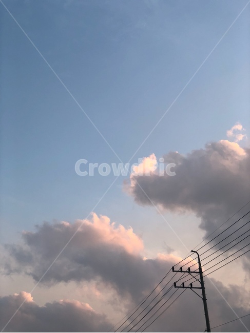 구름,하늘,노을,노을빛,전봇대