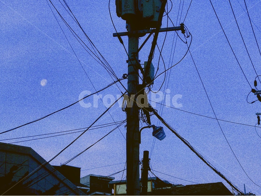 새벽,하늘,새벽하늘,달,새벽사진,산업,industry,industrial,에너지산업,energy industry,cable,케이블,utility pole,전신주