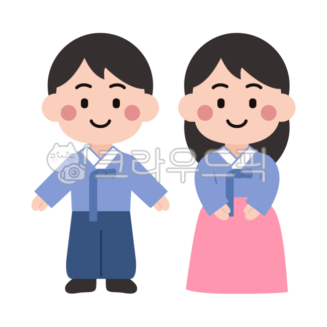 캐릭터디자인,귀여운일러스트,카툰스타일,사랑,로맨스,미소,흰배경,디지털아트,한복커플,한국커플,전통의상,한국전통문화,전통결혼,웨딩커플,커플일러스트,문화유산,축제,기념일,명절,추석,설날,인물일러스트,한복,혼례,전통혼례