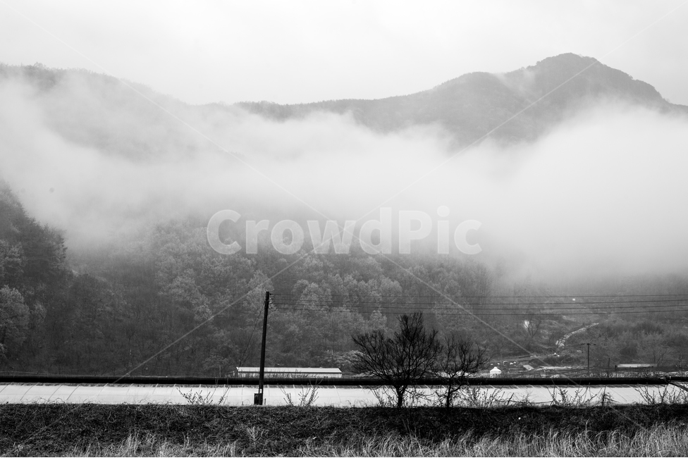 산,구름,안개,낮은구름,길,여운,쉼,흑백,자연,풍경,nature,landscape,한국자연풍경,한국자연경관,korea nature landscape,흑백,모노톤,monochrome,black and white,weather,날씨,outdoors,옥외,fog