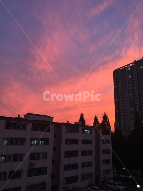 아파트,해질녘,석양,노을,일몰