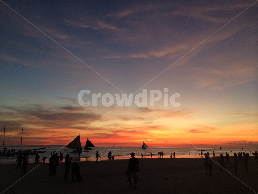 노을,해변,하늘,바다,휴양지,보트,요트,사람,붉은색,해질녘,sunset,beach,red,sky,sea,vacation,boracay,island,view