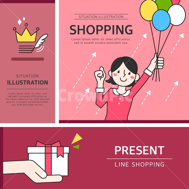 여자,풍선,왕관,선물상자,쇼핑,아이콘,플랫디자인,일러스트,쇼핑,shopping,그래픽,일러스트레이션,graphic,illustration