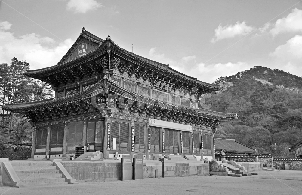 대웅보전,법주사,보물제915호,속리산,보은,정전,삼존불,흑백,한국전통,한국문화,korean traditional,korean culture,종교,신앙,religion,belief,faith,흑백,모노톤,monochrome,black and white,건축물,건물외관,exterior,building,structure,architecture,construction